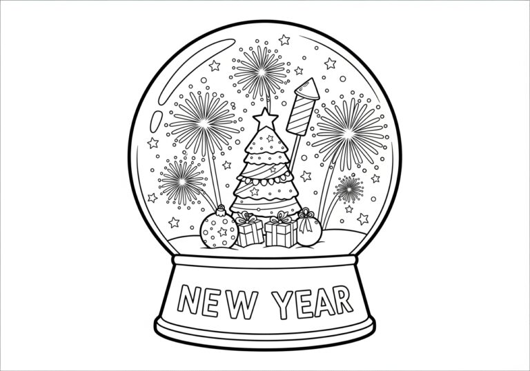 New Year’s Fireworks Snow Globe Coloring Page