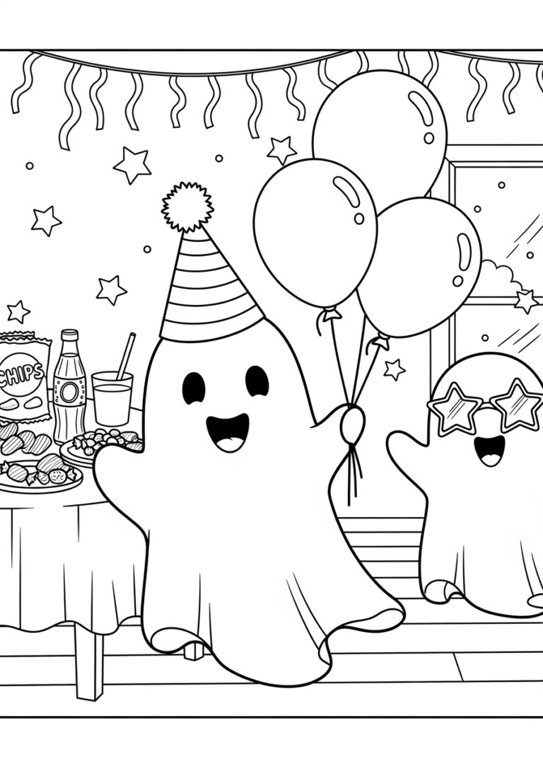 New Year’s Party Ghost Coloring Page New Year’s Party Ghost Coloring Page