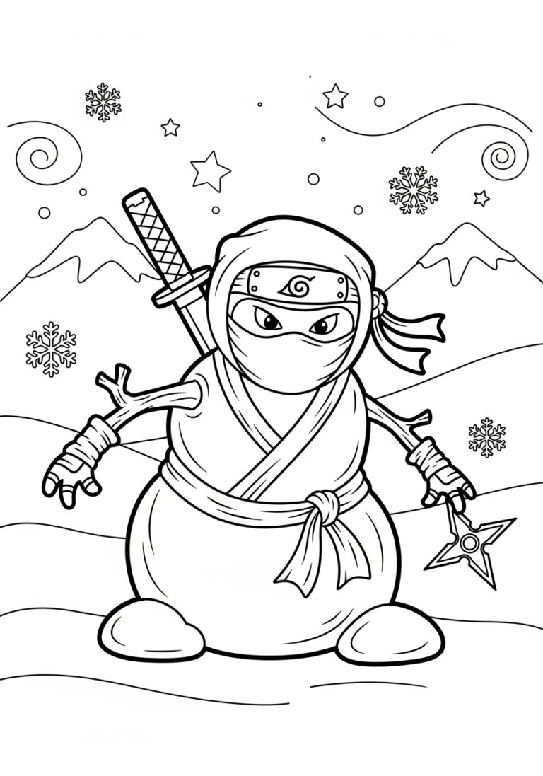 Ninja Snowman Coloring Page Stealth Pose