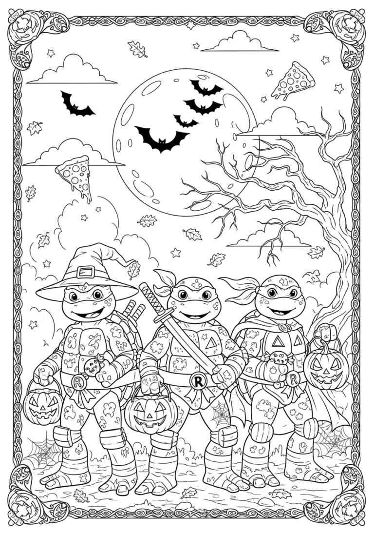 Ninja Turtle Halloween Coloring Page to Print Out and Color