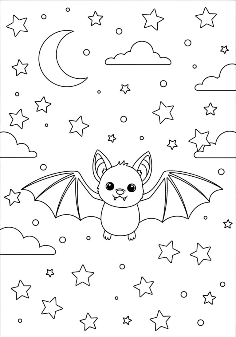 Nocturnal Sky with Stars Bat Coloring Page Nocturnal Sky with Stars Bat Coloring Page
