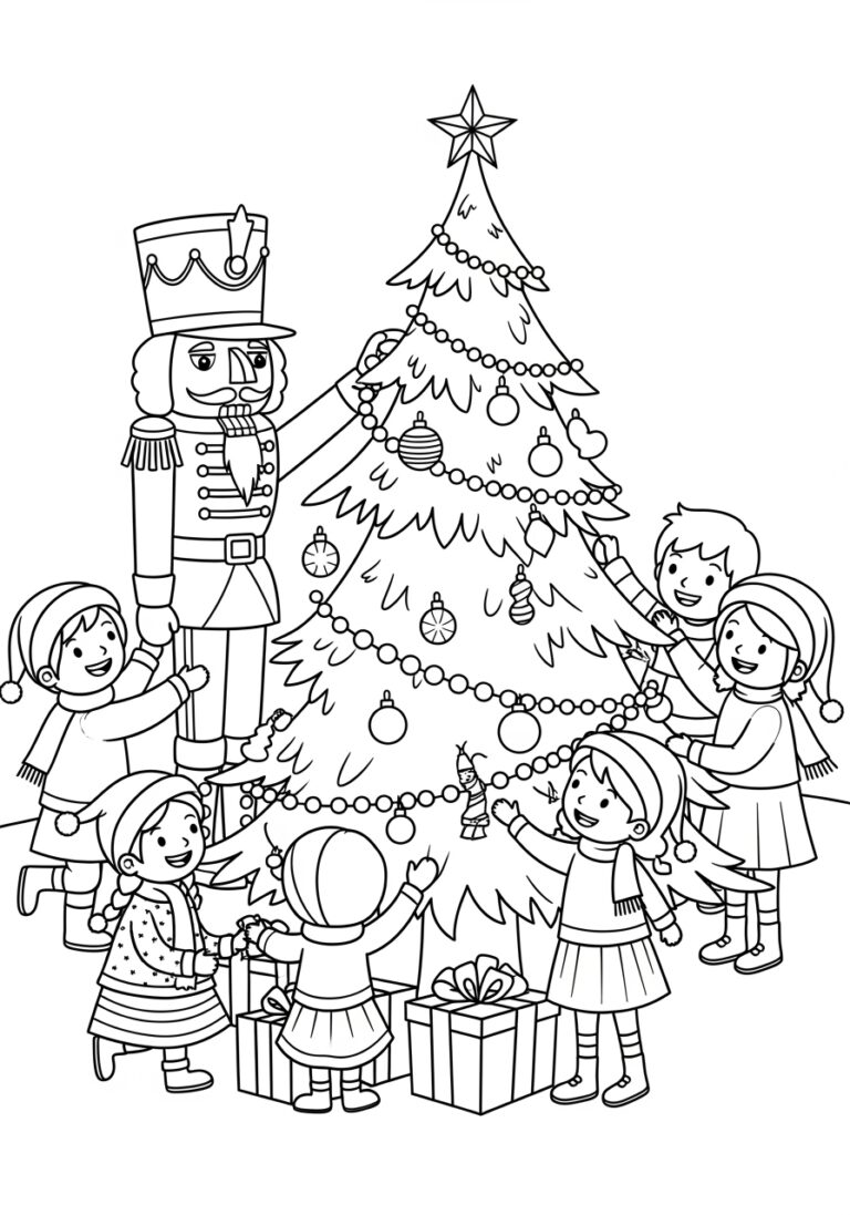 Nutcracker Decorating a Tree Coloring Page