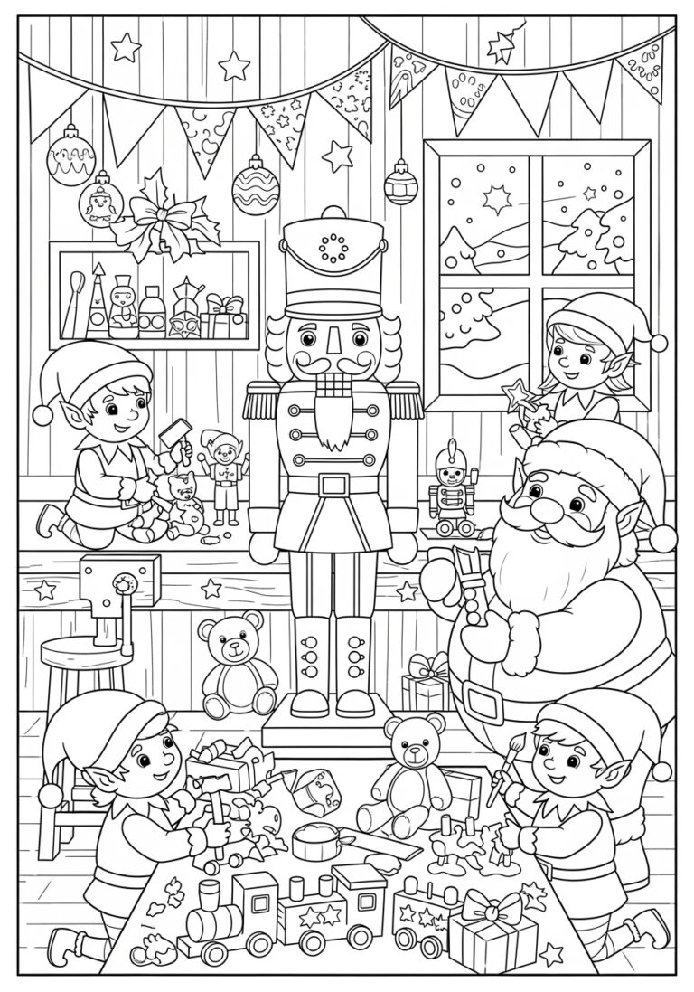 Nutcracker in Toy Workshop Coloring Page Nutcracker in Toy Workshop Coloring Page