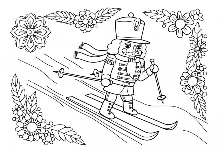 Nutcracker Skiing Downhill Coloring Page