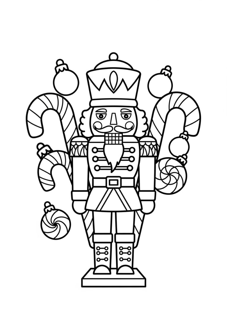 Nutcracker with Candy Cane Coloring Page Nutcracker with Candy Cane Coloring Page
