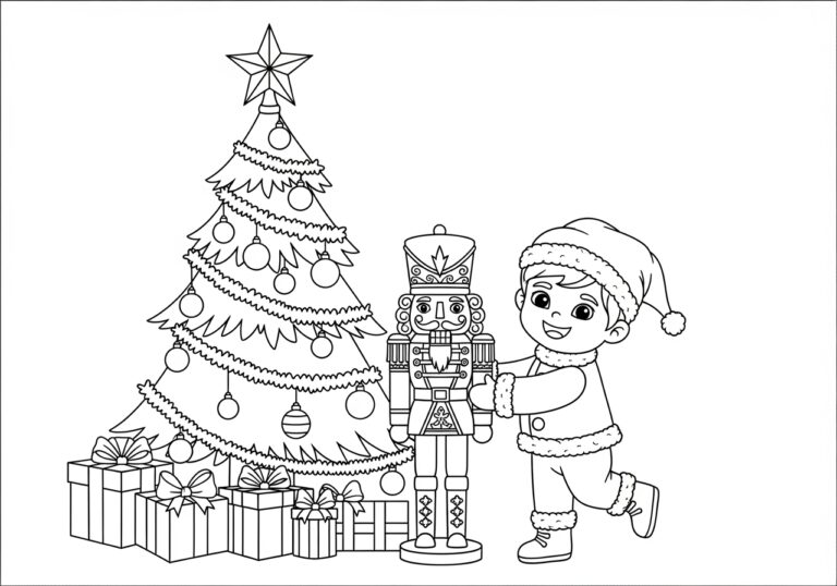 Nutcracker with Christmas Tree Coloring Page Nutcracker with Christmas Tree Coloring Page