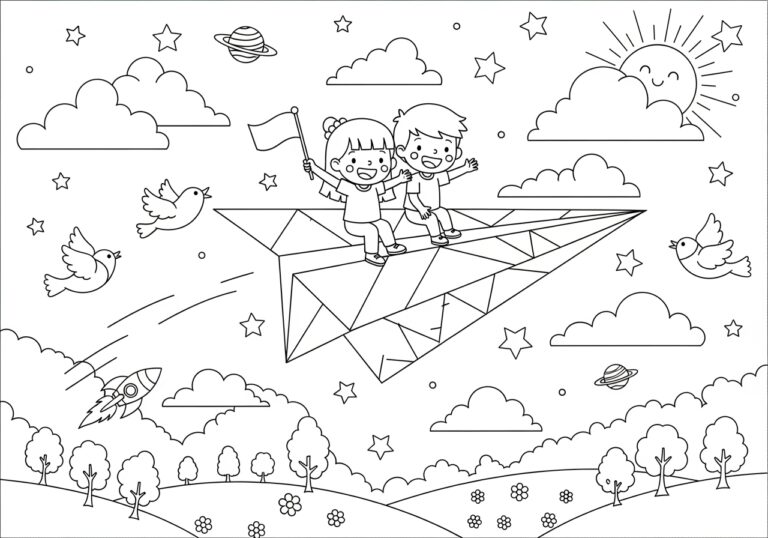 Paper Airplane Coloring Page to Print Out and Color