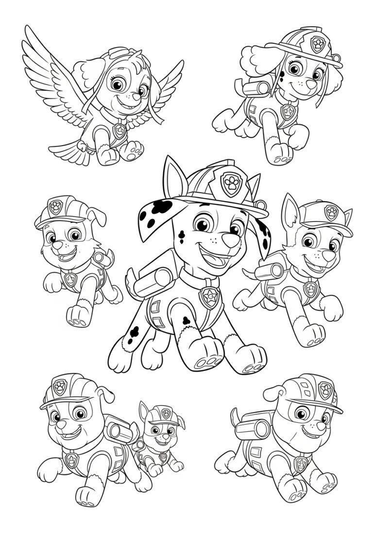 Paw Patrol All Characters Coloring Page Printable
