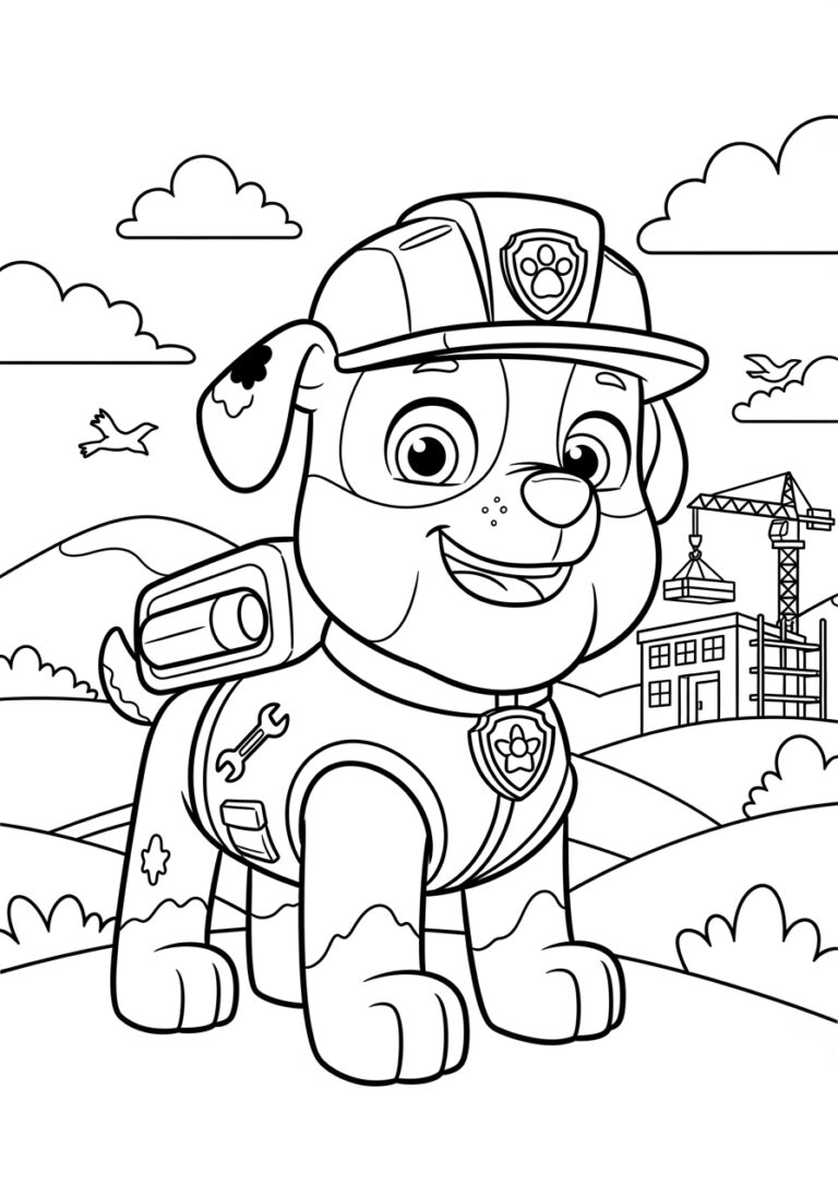 Paw Patrol Coloring Page Featuring Rubble