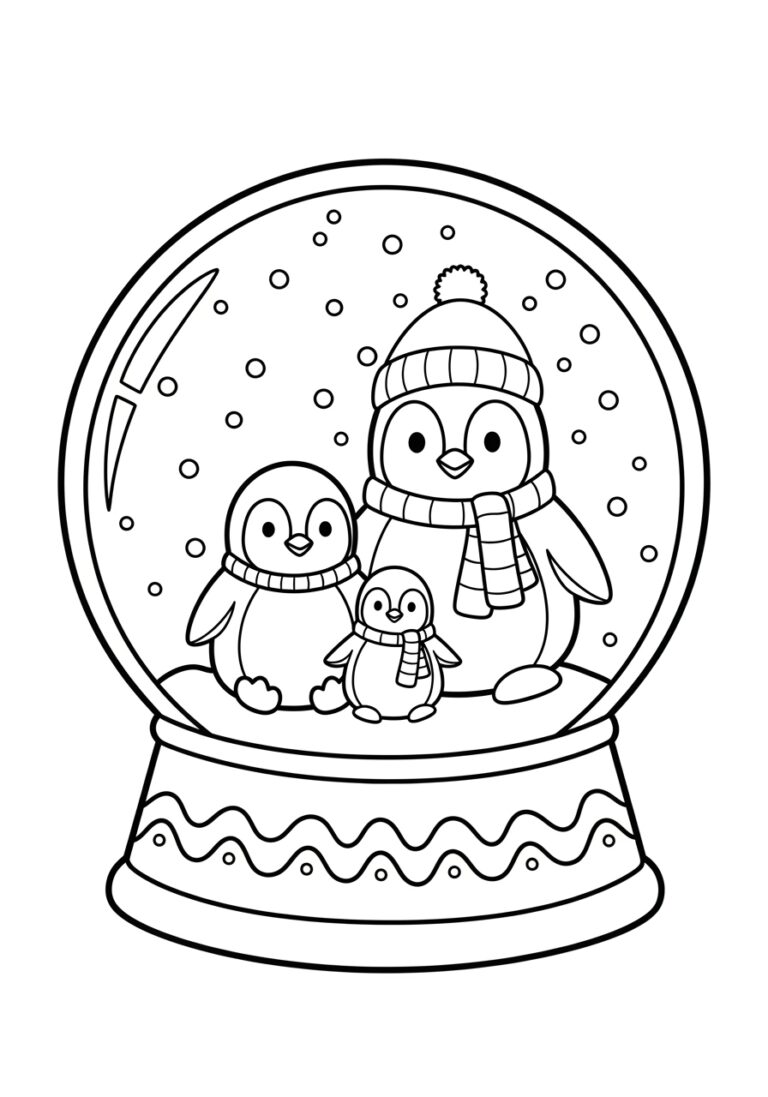 Penguin Family Snow Globe Coloring Page Penguin Family Snow Globe Coloring Page