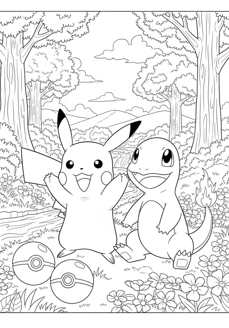 Pikachu and Charmander Coloring Page to Print Out and Color