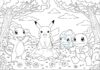 Pikachu, Charmander, Squirtle, Bulbasaur Coloring Page