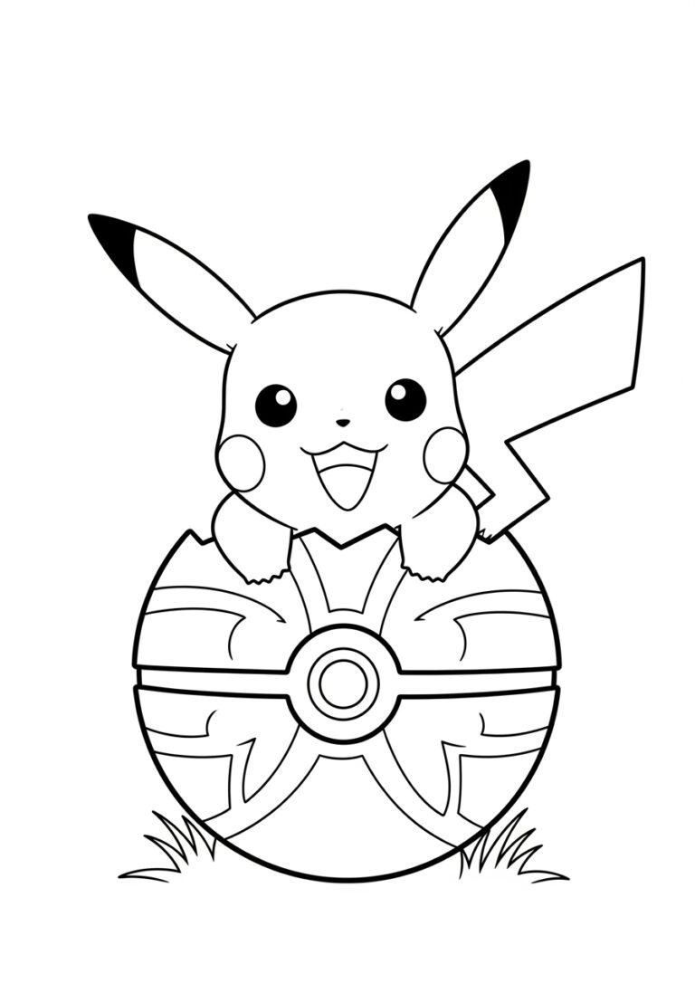 Pikachu Pokeball Coloring Page to Print Out and Color