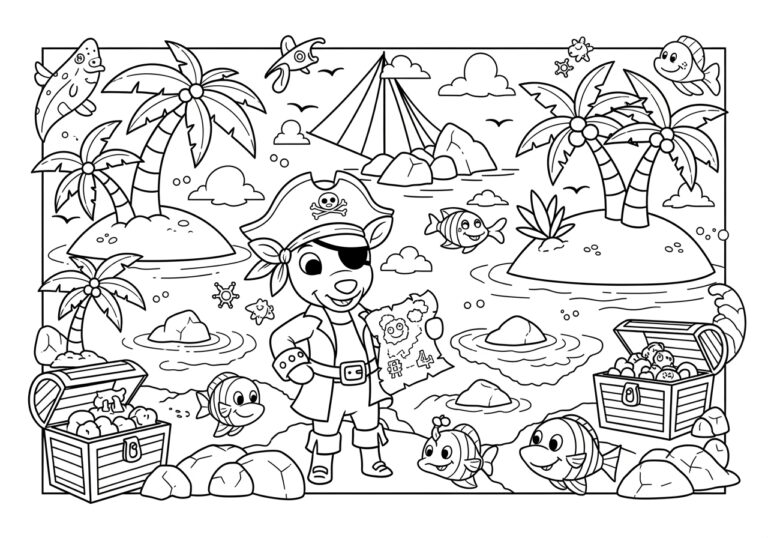 Pirate Rudolph with Treasure Map Coloring Page Pirate Rudolph with Treasure Map Coloring Page