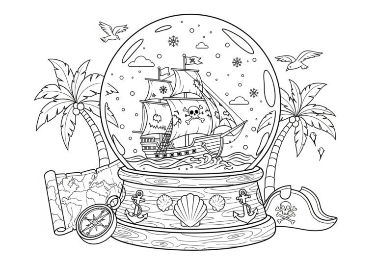 Pirate Ship Snow Globe Coloring Page Pirate Ship Snow Globe Coloring Page