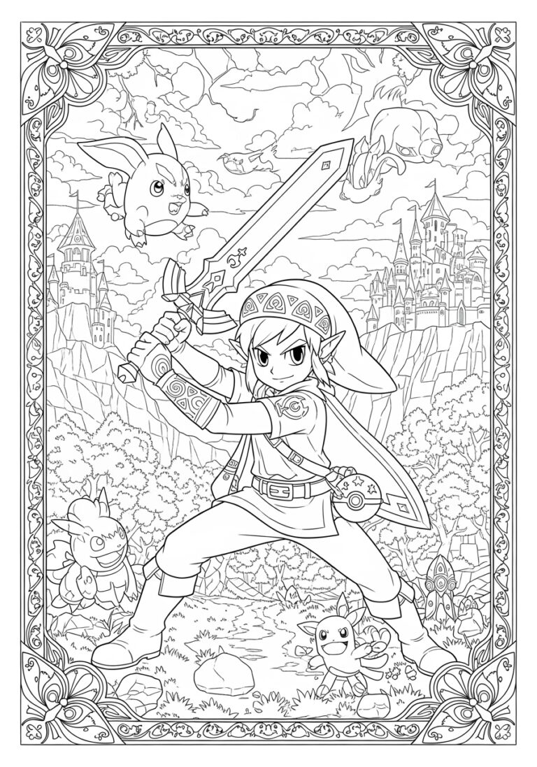 Pokemon and Zelda Coloring Page Pokemon and Zelda Coloring Page
