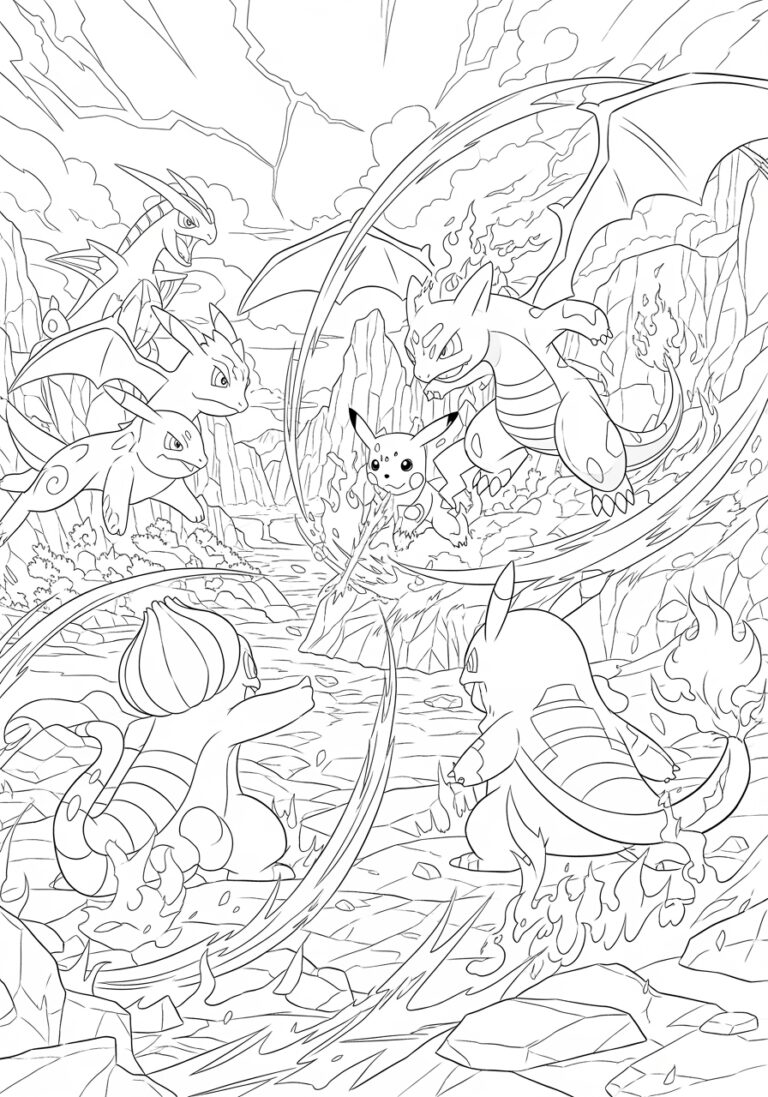 Pokémon Battle Coloring Page to Print and Color Pokémon Battle Coloring Page to Print and Color