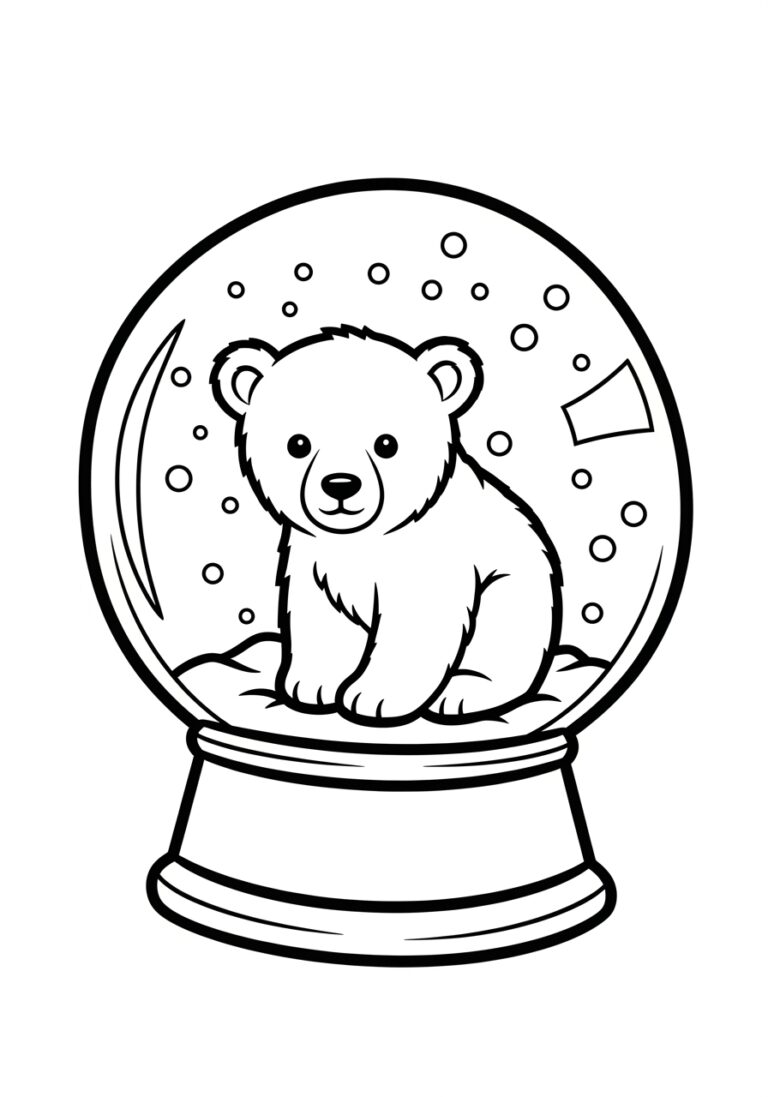 Polar Bear Cub Snow Globe Coloring Page Polar Bear Cub Snow Globe Coloring Page
