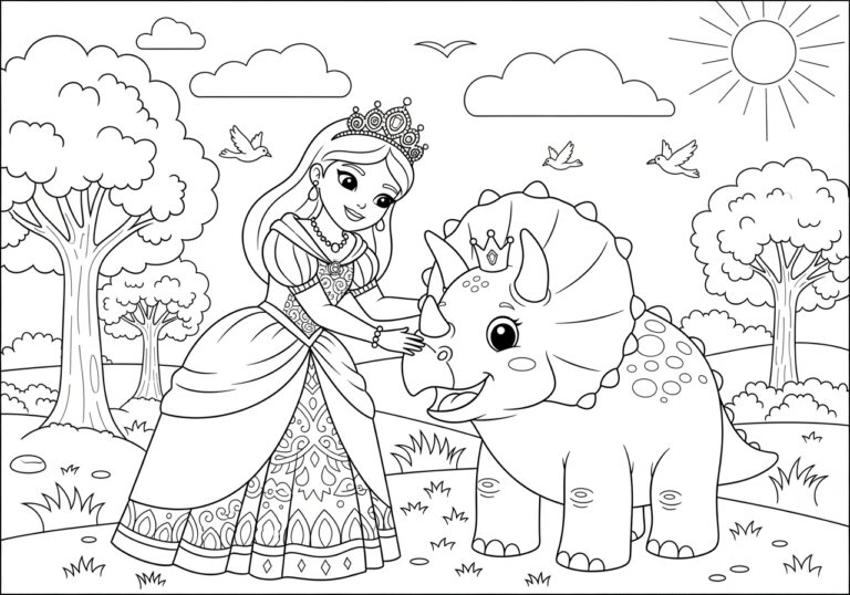 Princess Dinosaur Coloring Page to Print Out and Color Princess Dinosaur Coloring Page to Print Out and Color