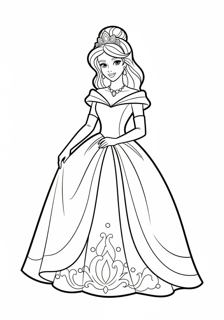 Princess Gown Coloring Page Princess Gown Coloring Page