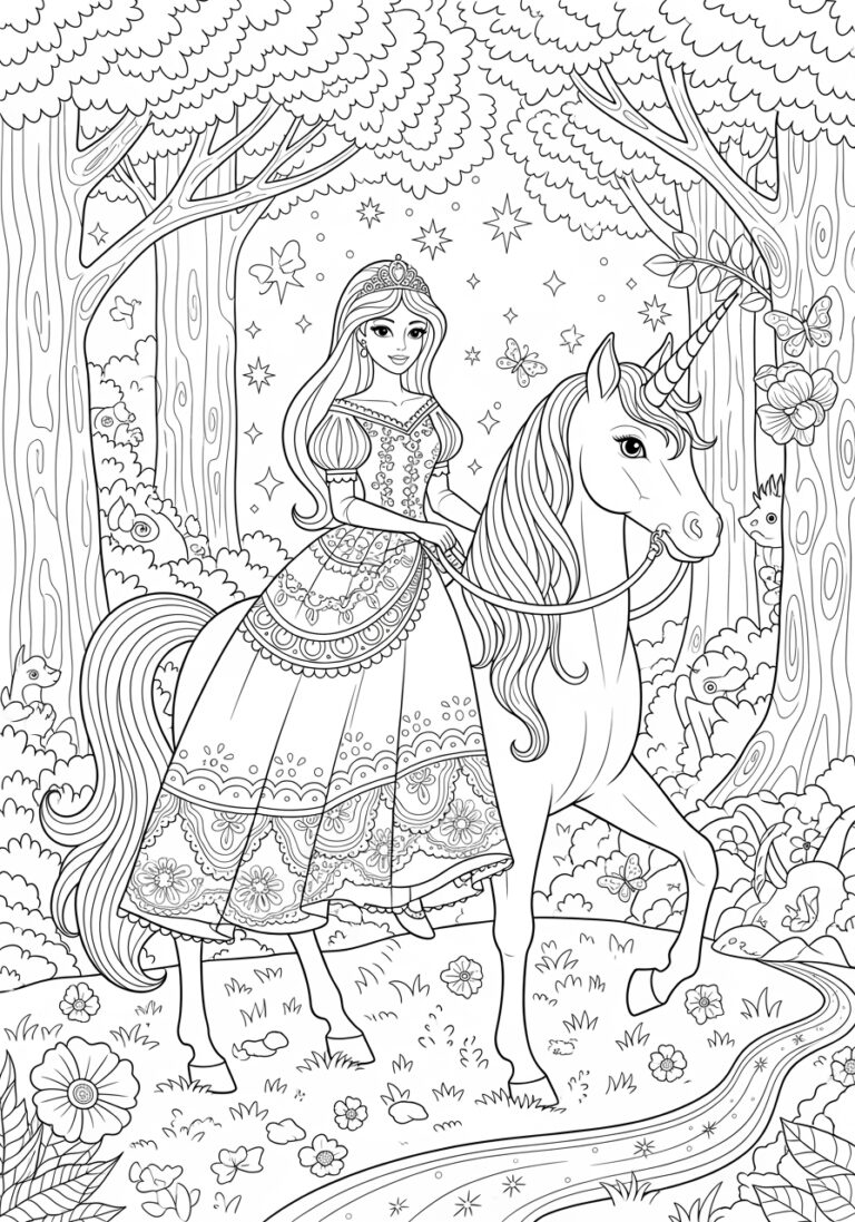 Princess Riding Unicorn Coloring Page Princess Riding Unicorn Coloring Page