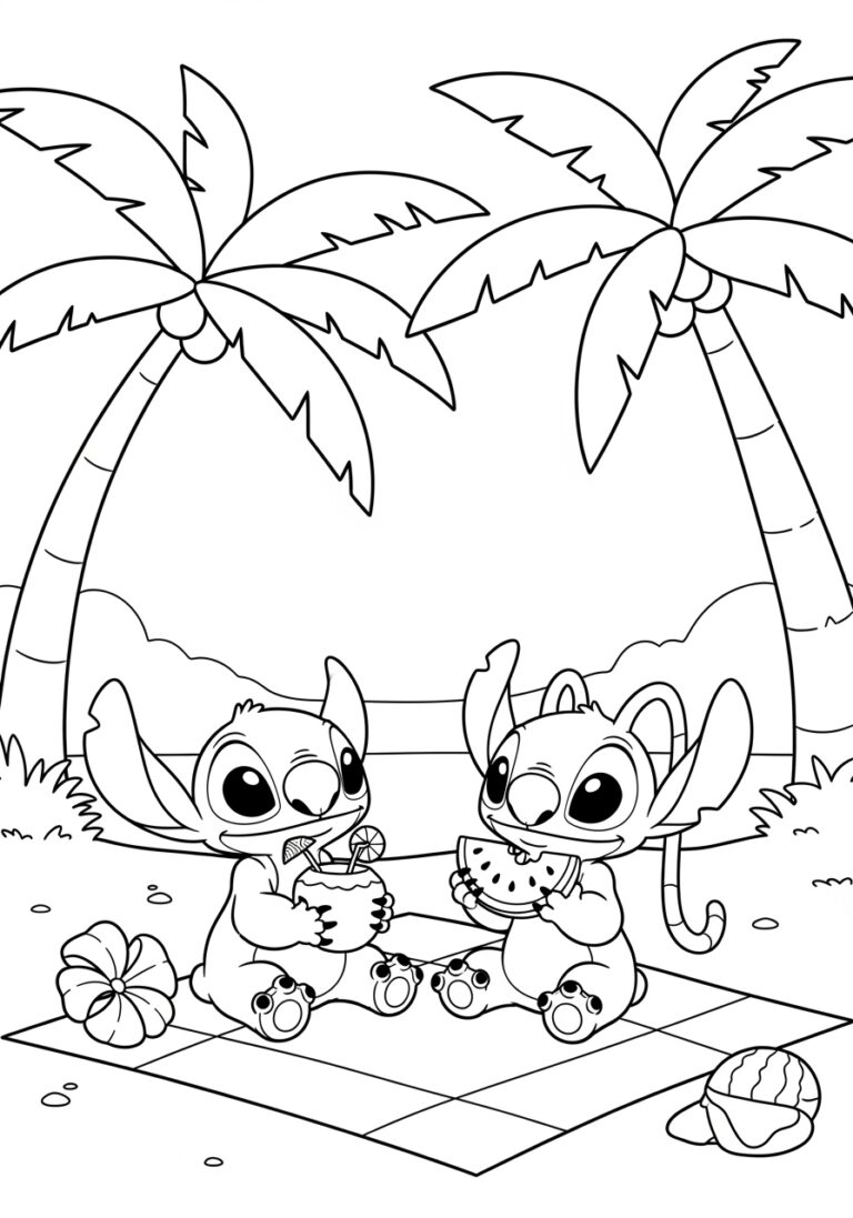 Printable Stitch and Angel Coloring Page