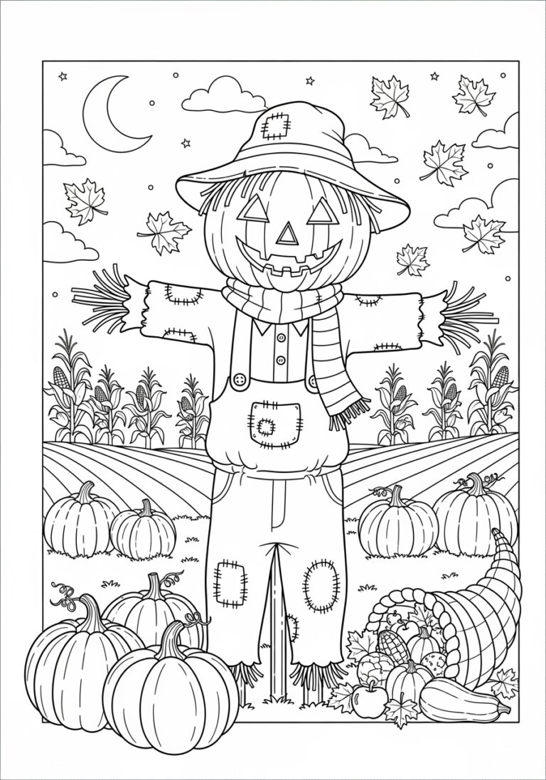 Pumpkin Scarecrow Coloring Page