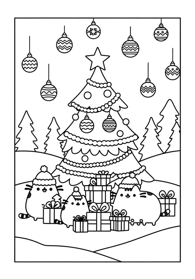 Pusheen Christmas Coloring Page