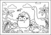 Pusheen Dinosaur Coloring Page to Print Out and Color
