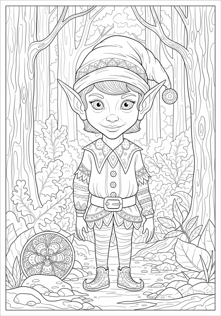 Realistic Elf Coloring Page