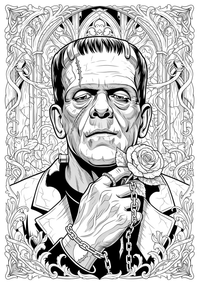 Realistic Frankenstein Portrait Coloring Page