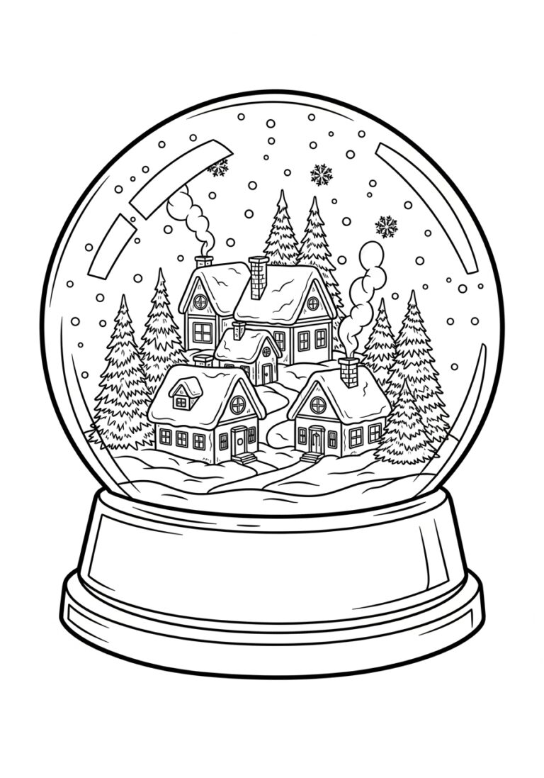 Realistic Glass Reflection Snow Globe Coloring Page