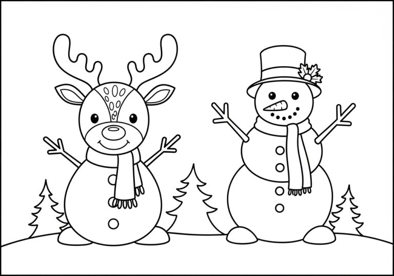 Reindeer and Snowman Friend Coloring Page Reindeer and Snowman Friend Coloring Page