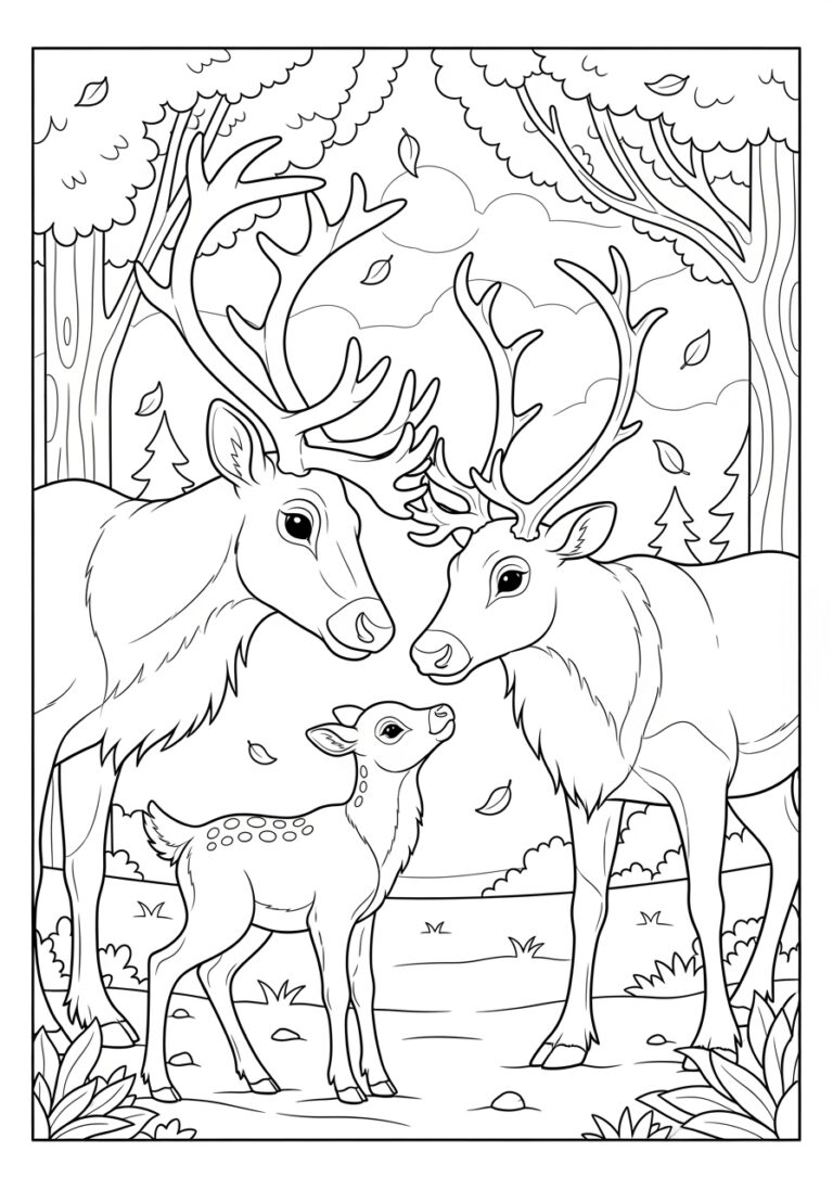 Reindeer Family with Calf Coloring Page Reindeer Family with Calf Coloring Page