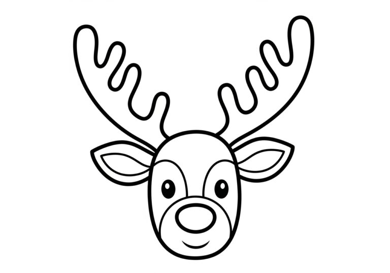 Reindeer Head with Antlers Coloring Page