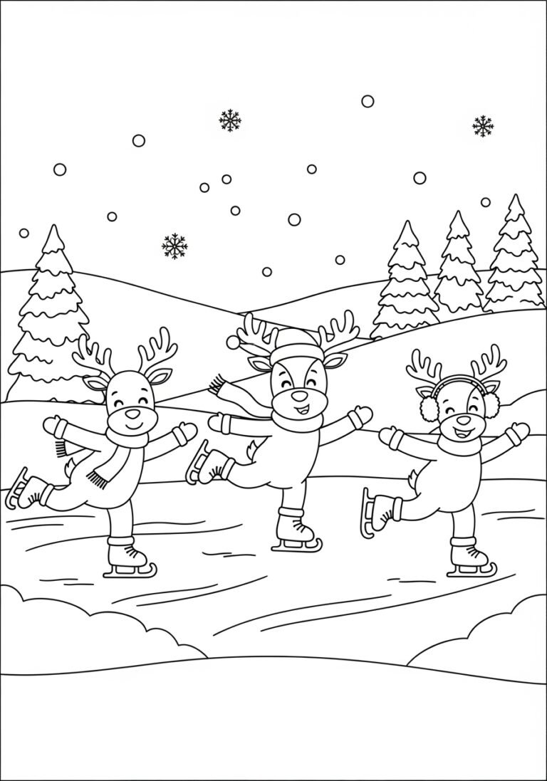 Reindeer Ice Skating Coloring Page