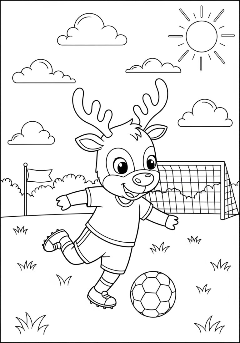 Reindeer Playing Soccer Coloring Page