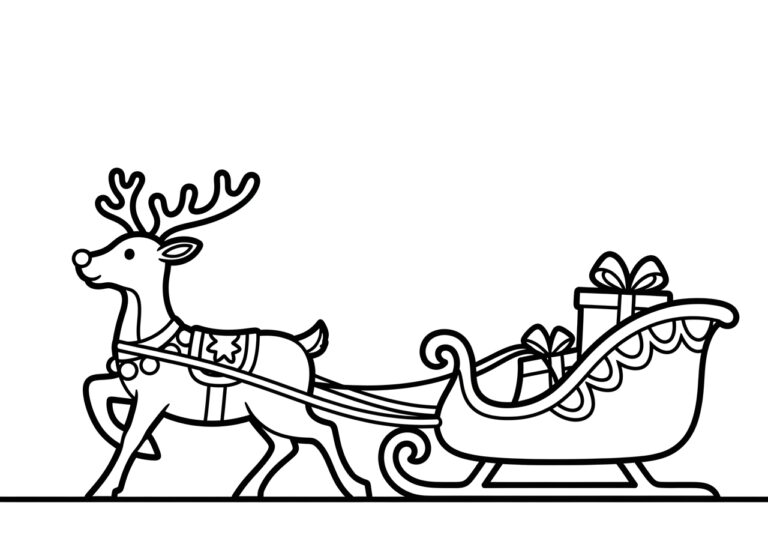 Reindeer Pulling Sleigh Silhouette Coloring Page