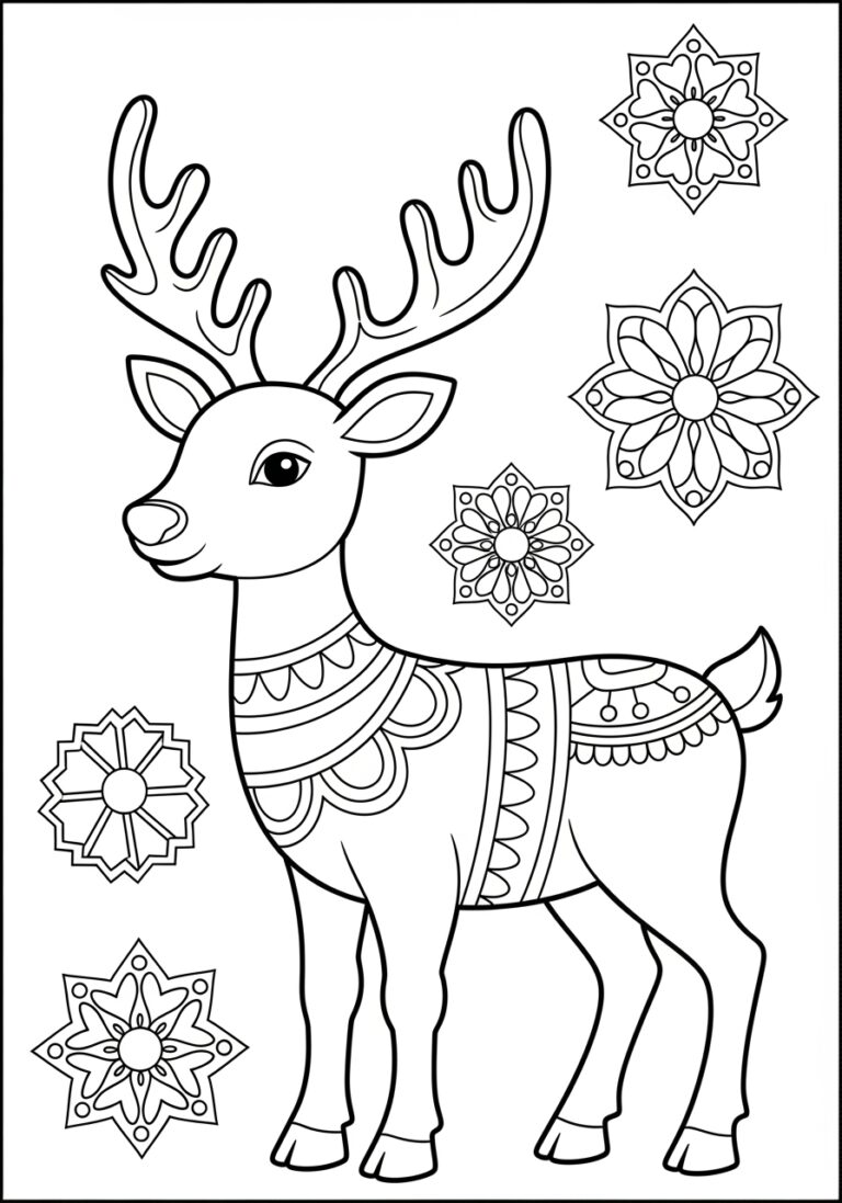 Reindeer Trace and Color Coloring Page