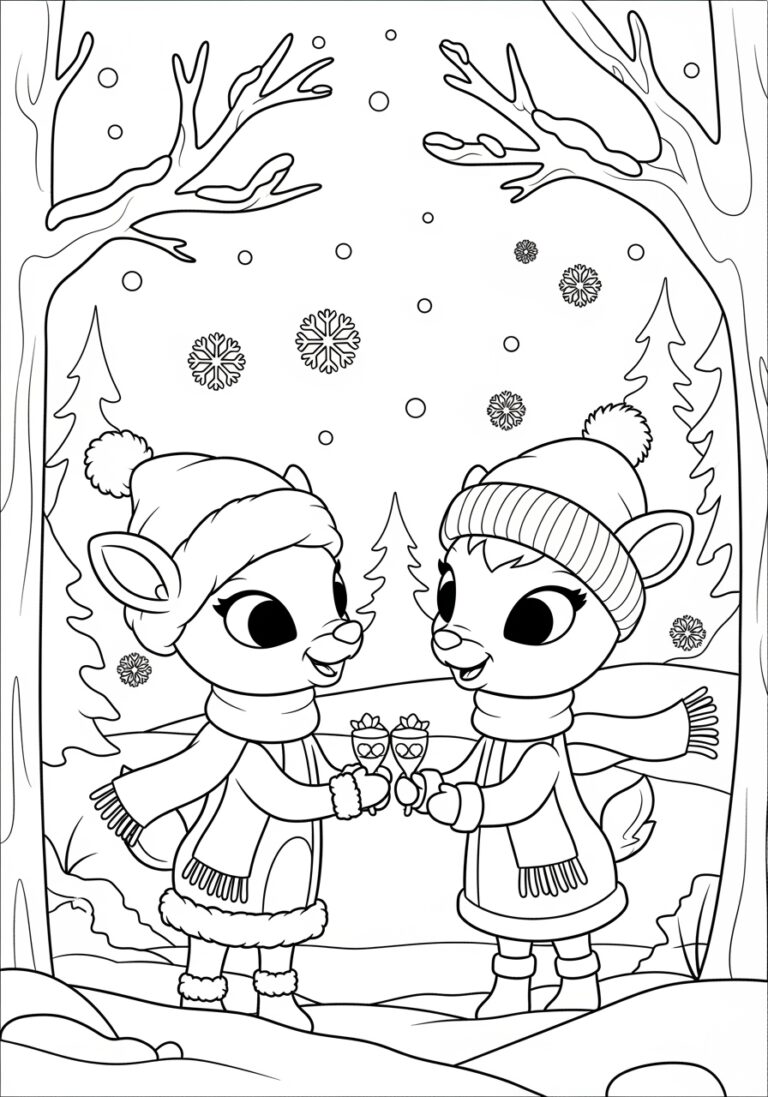 Rudolph and Clarice Winter Date Coloring Page
