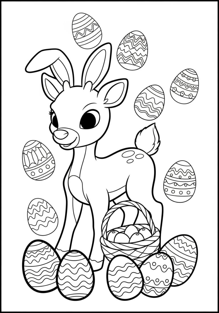 Rudolph Easter Egg Hunt Coloring Page