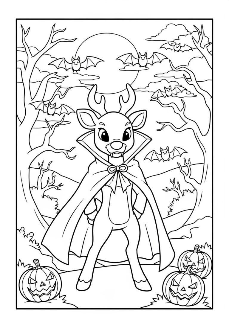Rudolph in a Halloween Vampire Costume Coloring Page