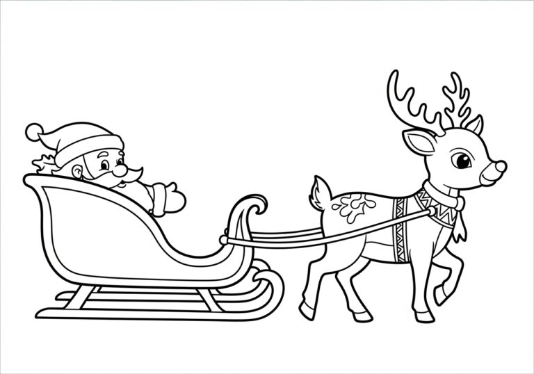 Rudolph Pulling Santa’s Sleigh Coloring Page Rudolph Pulling Santa’s Sleigh Coloring Page