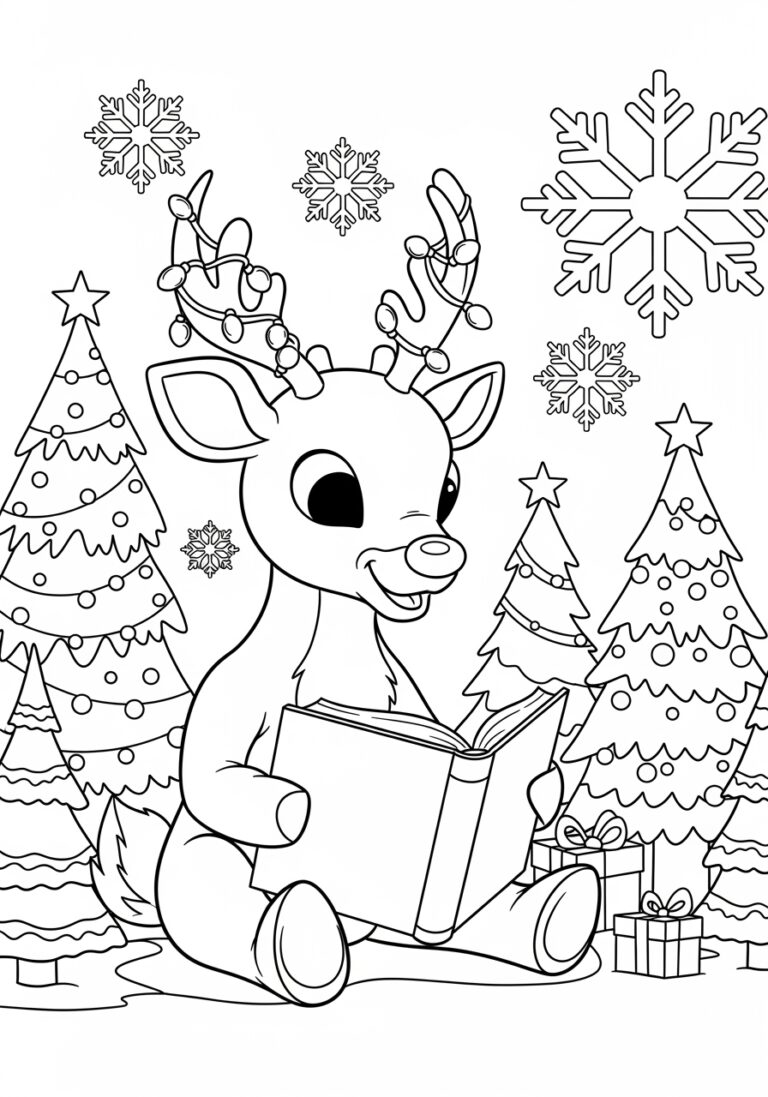 Rudolph Reading a Holiday Story Coloring Page Rudolph Reading a Holiday Story Coloring Page