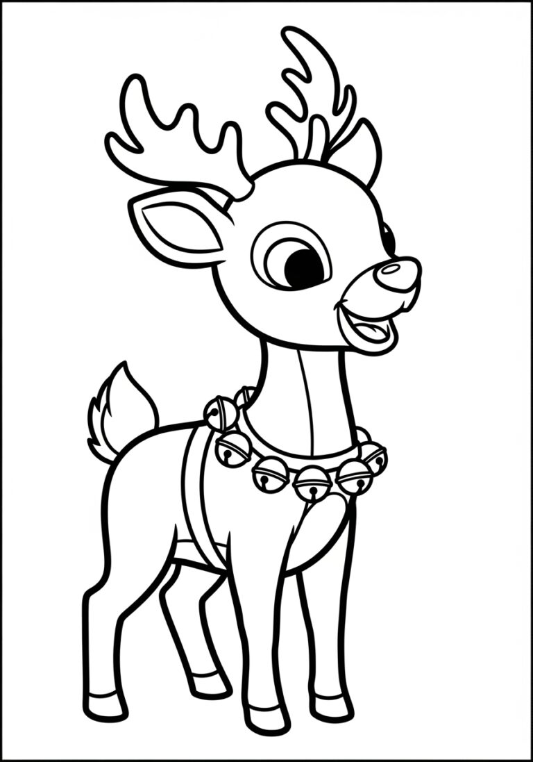 Rudolph with Jingle Bell Harness Coloring Page Rudolph with Jingle Bell Harness Coloring Page