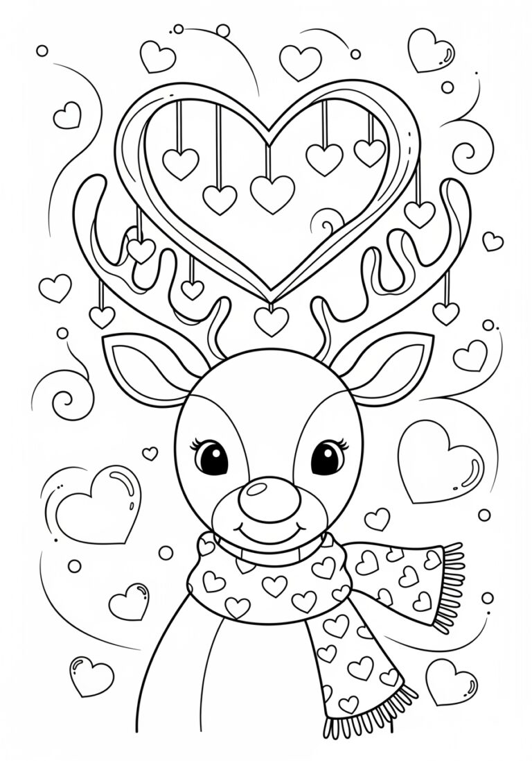 Rudolph with Valentine Heart Coloring Page Rudolph with Valentine Heart Coloring Page