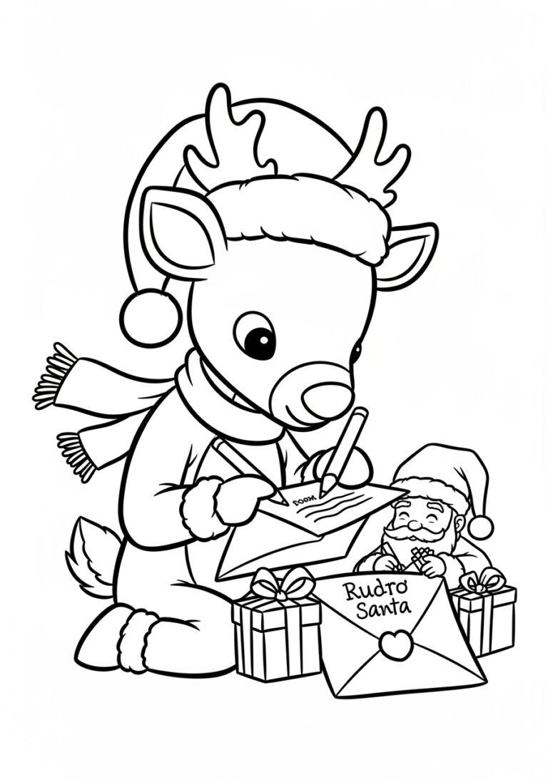 Rudolph Writing a Letter to Santa Coloring Page Rudolph Writing a Letter to Santa Coloring Page