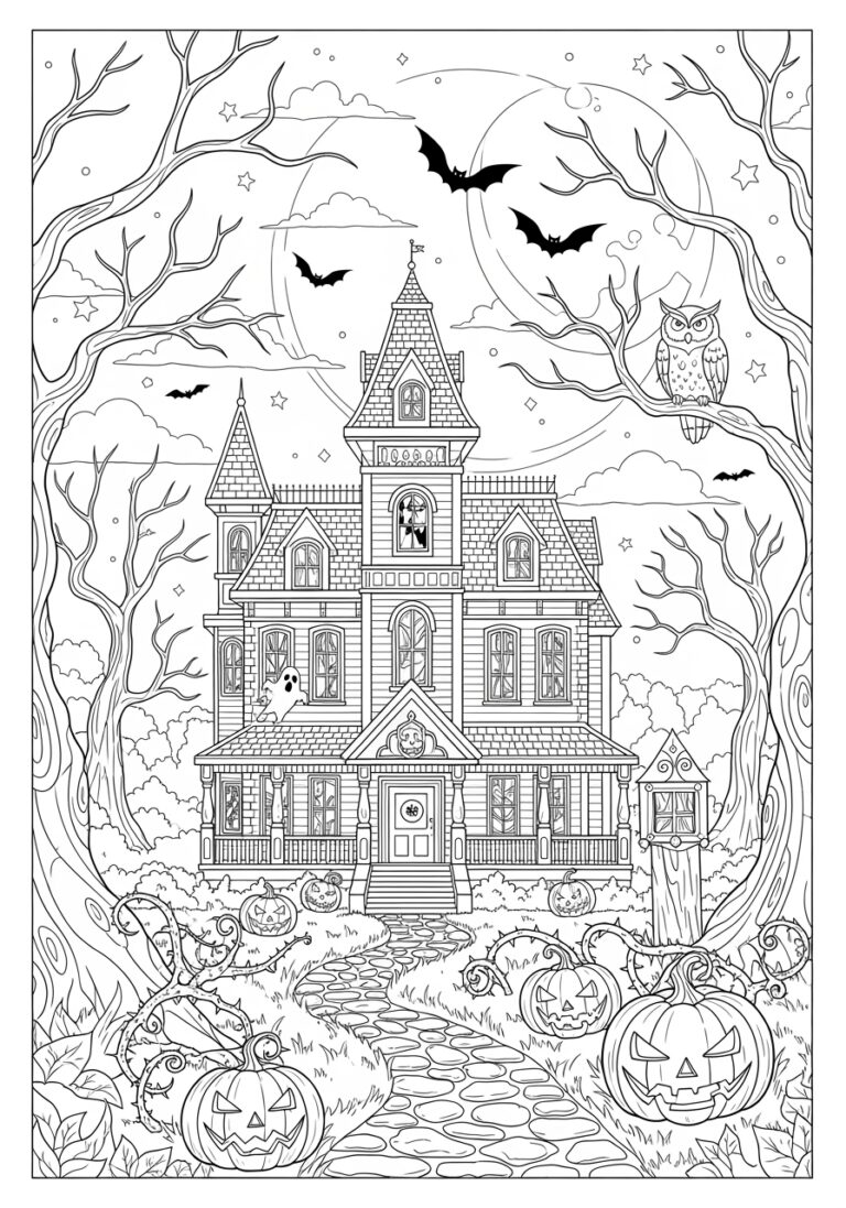 Salem Halloween Night Full Moon Coloring Page