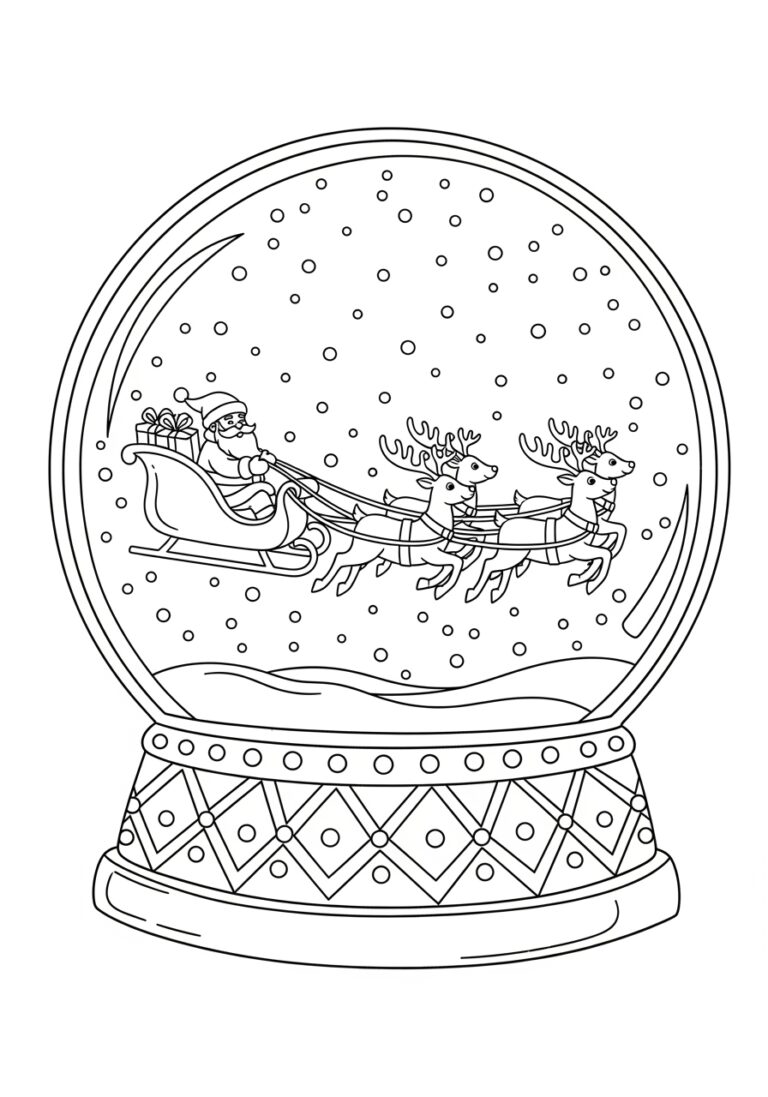 Santa and Reindeer Snow Globe Coloring Page