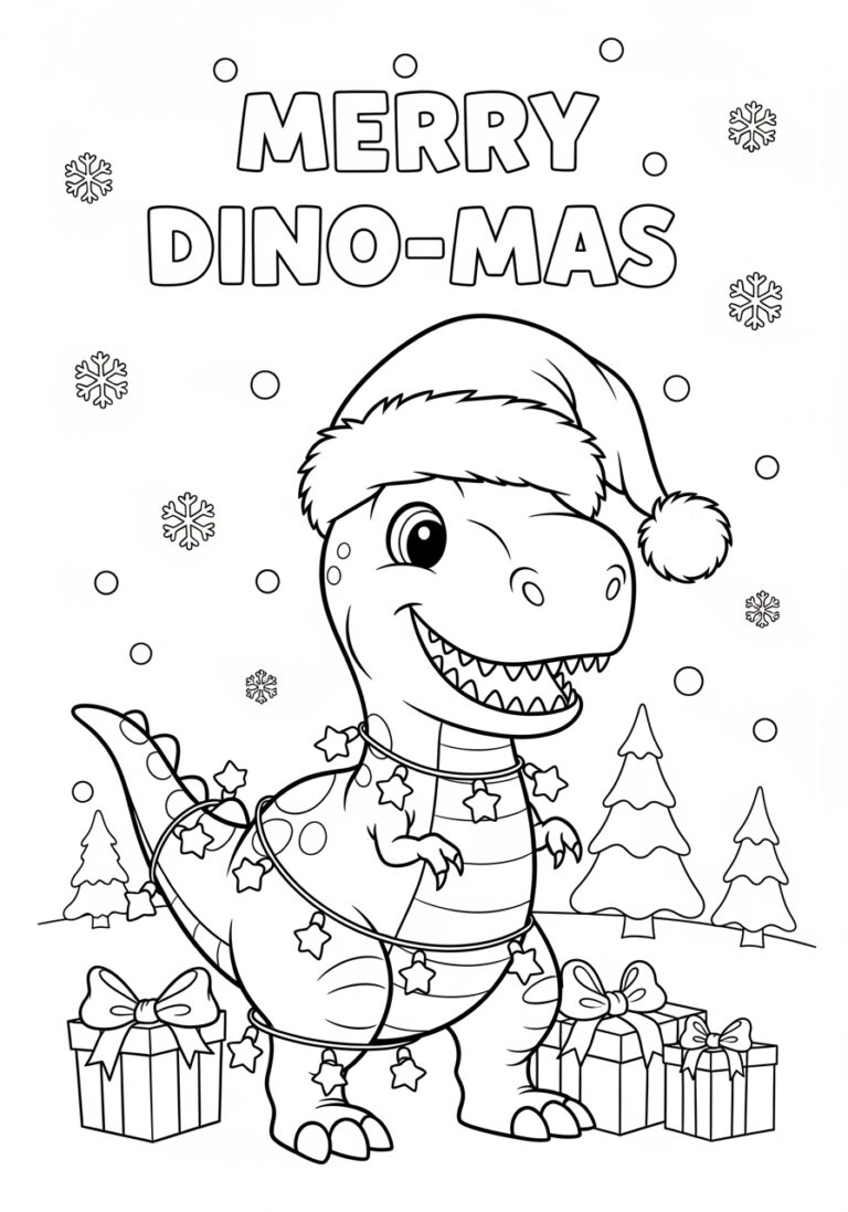 Santa Dinosaur Coloring Page